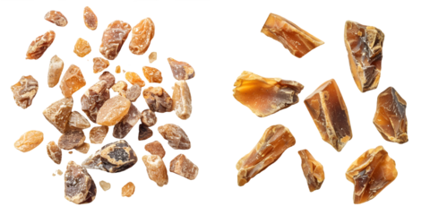 closeup on pieces of almond tree resin or frankincense for cleansing rituals or aromatherapy top view. Generative AI.