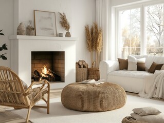 Cozy Living Room With Fireplace And Natural Decor