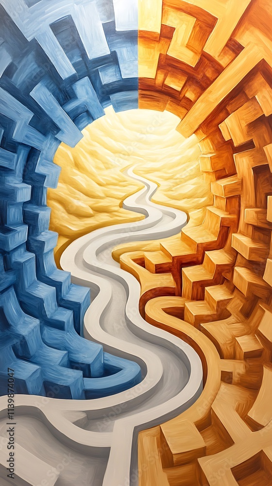 Poster opposition in abstract art, abstract maze with sharp angular lines