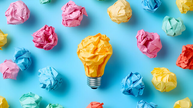 Brilliant Idea Illustration: Colorful Crumpled Paper and Lightbulb