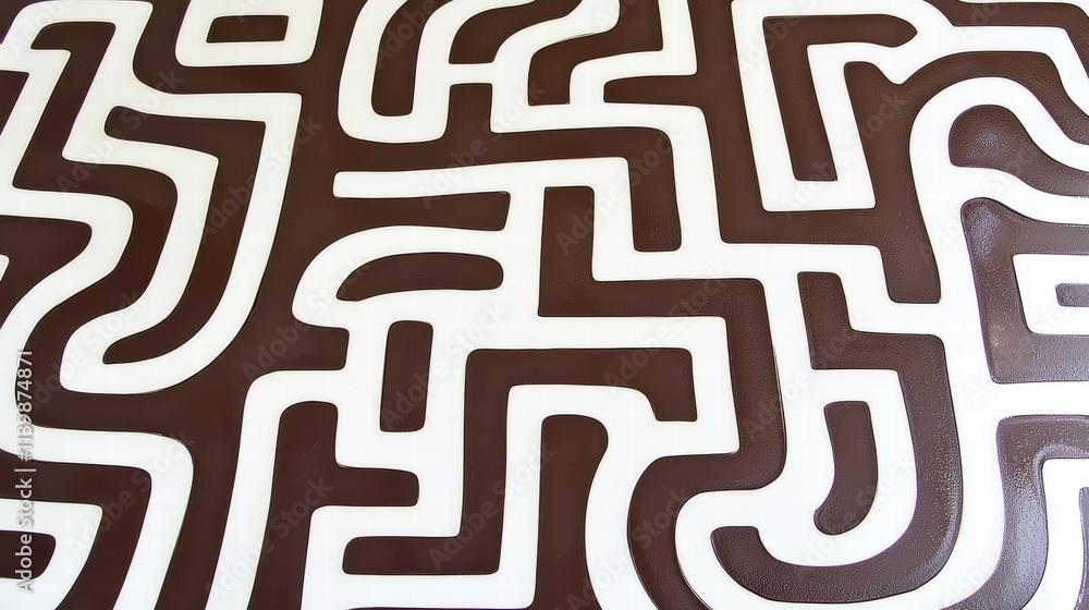 Poster abstract maze pattern in brown and white on a smooth surface