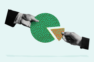 Receiving dividends among investors. Art collage.
