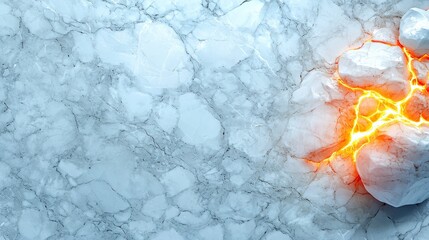 Glowing Cracks in White Marble Texture  Panoramic Design Background