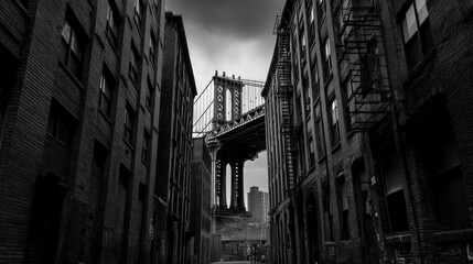 Obraz premium Manhattan Bridge Viewed Through a Dark City Alleyway