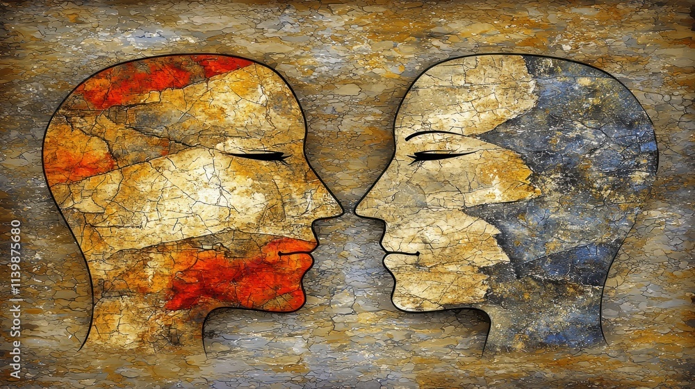 Poster abstract faces in profile representing connection and emotion
