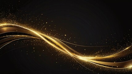 Fototapeta premium Abstract elegant gold glowing line with lighting effect sparkle on black background. Template premium award design. Vector illustration