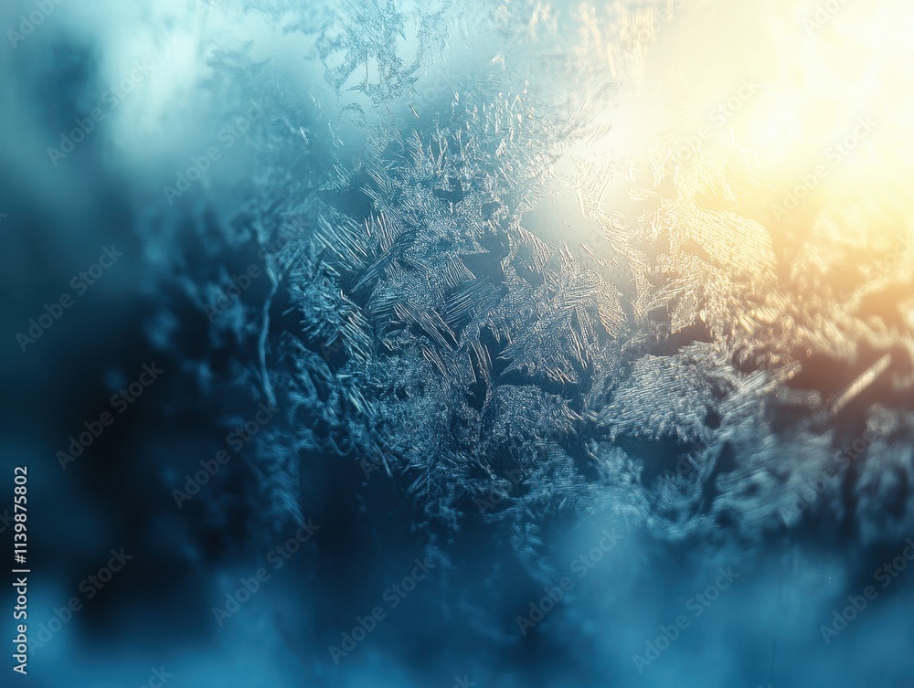 Aufkleber frosty window with intricate ice patterns and soft light.