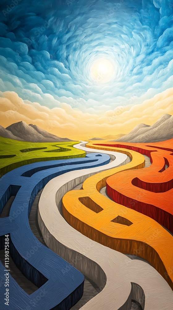 Poster opposition in abstract art, abstract maze with sharp angular lines
