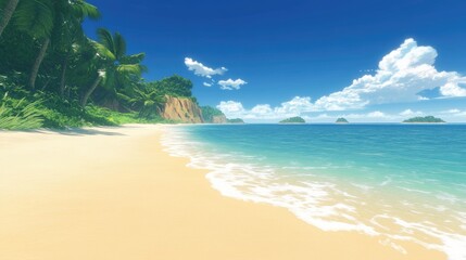 Relaxing Cartoon Beach Illustration with Tropical Vibes and Soft Sand