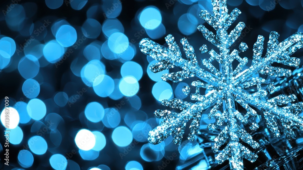 Aufkleber glittering blue snowflake with bokeh effect on a winter background