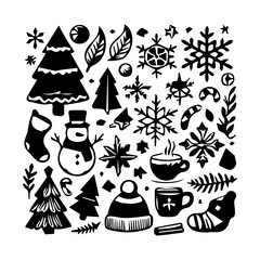 Winter Icon Hand drawn illustration black and white