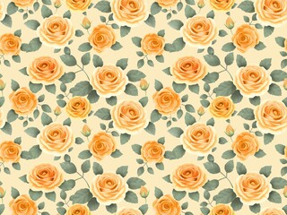 バラのシームレスパターン（イエロー）　D-2'