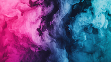 Fototapeta premium Abstract Swirling Colors: A mesmerizing blend of pink and blue smoke swirls against a dark background.