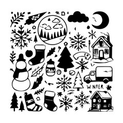 Winter Icon Hand drawn illustration black and white