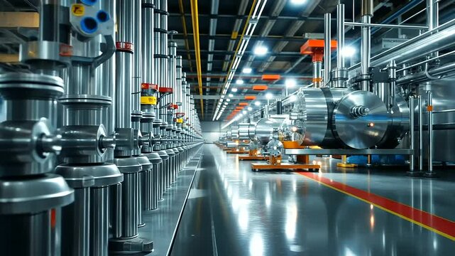 An advanced industrial air compressor system operating under high capacity, with steam and slight vibrations adding realism to the dynamic factory setting.