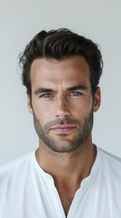 Obraz premium Close-up portrait of handsome dark-haired man with blue eyes