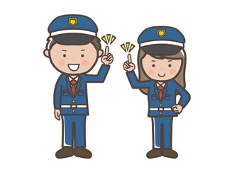 ポイントを説明をする男女警備員の全身イラスト