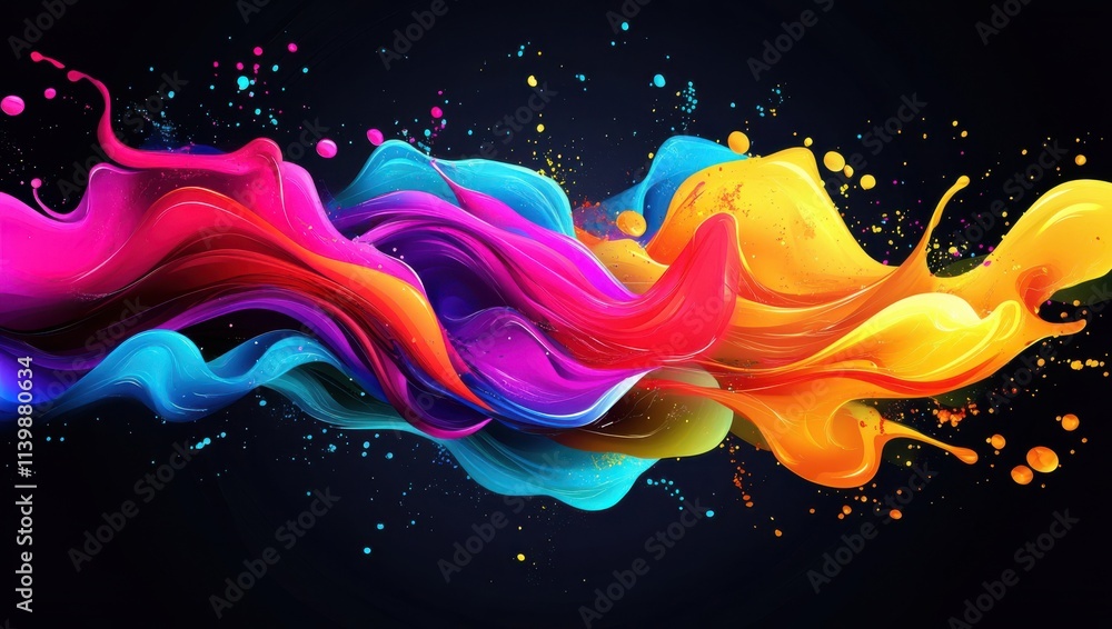 Poster a vibrant splash of colorful paint swirls against a dark background, creating a dynamic and artistic