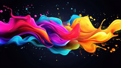 A vibrant splash of colorful paint swirls against a dark background, creating a dynamic and artistic visual effect.
