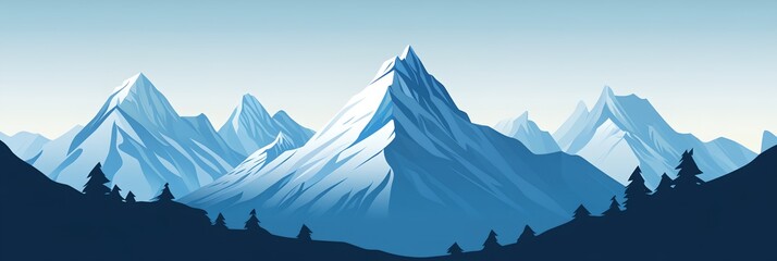 Fototapeta premium A mountain range with snow capped peaks and a blue sky. The mountains are very tall and the sky is very clear
