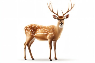 Fototapeta premium A deer with antlers stands in front of a white background.