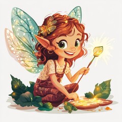 Enchanted Fairy Illustration: A Whimsical Sprite with Glowing Wings and Magic Wand