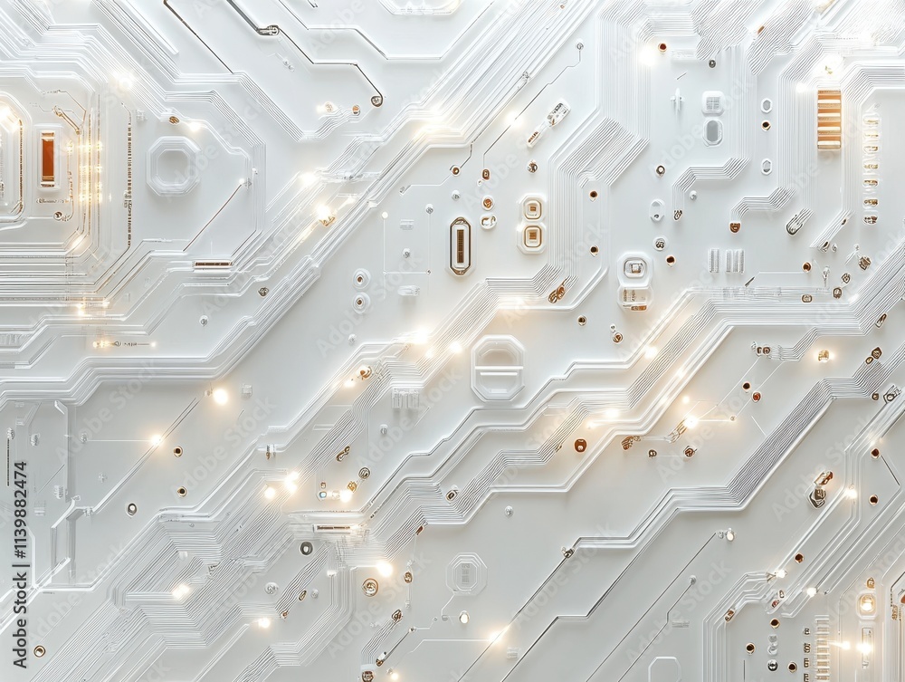 Poster abstract circuit board design with glowing elements for technology themes.