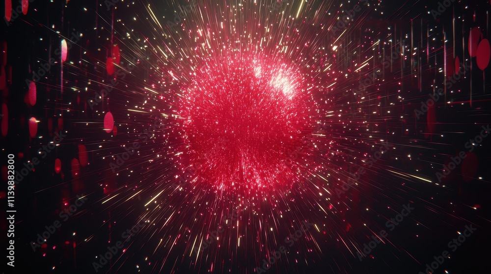 Poster vibrant red sparkling light burst with dynamic movement effect