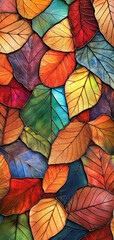 Vibrant Autumn Leaves Mosaic Colorful Fall Foliage Texture Background phone wallpaper