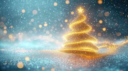 Glowing Christmas tree lights on blue background