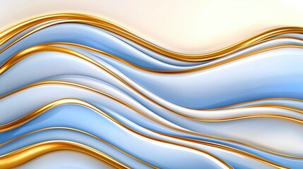 Abstract Blue White Gold Waves  Luxury Marble Texture Background