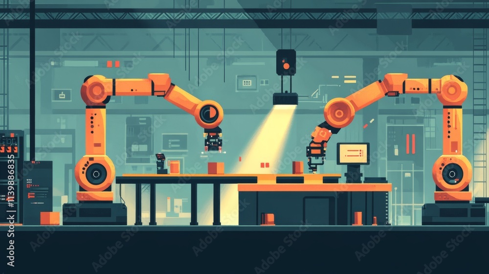 Aufkleber automated robotic arms in industrial assembly line setting