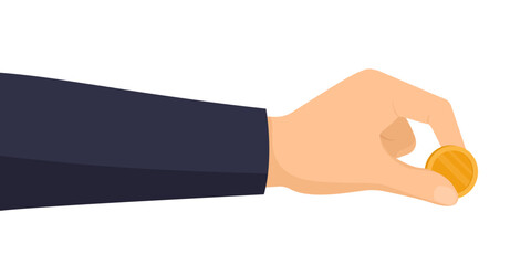 Male hand holding a golden coin isolated