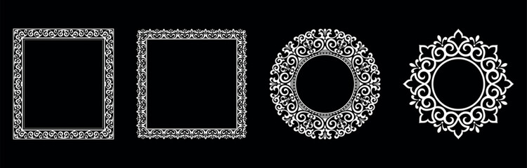 Set of decorative frames Elegant vector element for design in Eastern style, place for text. Floral black and white borders. Lace illustration for invitations and greeting cards.