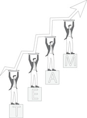 Business group team work together to improve arrow growth, team business achievement and business goals