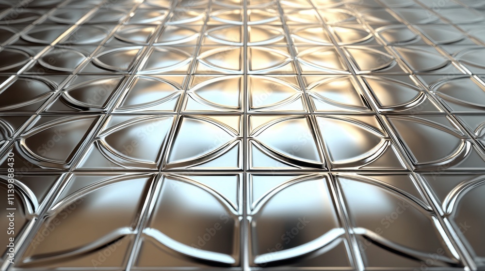 Poster a reflective, patterned surface with geometric shapes and a shiny finish.
