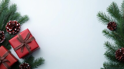 Christmas and new year holiday background with gifts isolated a on white backgraound, top view, Flat lay greeting card