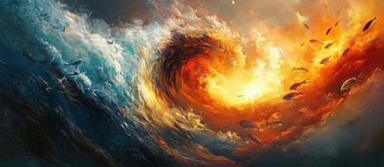 Fiery Oceanic Wave: A Digital Painting of Celestial Chaos