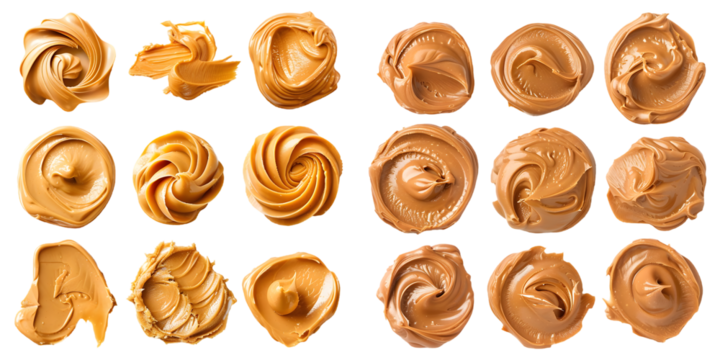 Collage of peanut butter isolated on a white background. Generative AI.