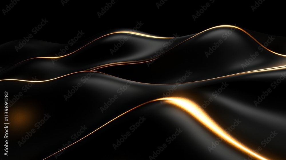 Poster abstract black and gold flowing waves with smooth curves and lines