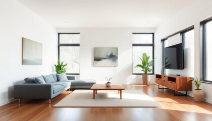 Minimalist Style - Interior Design of Living Room with Minimalist Concept - Hotel Living Room - Apartment Living Room Interior with TV - Interior Design