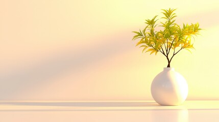 Minimalist Plant in White Vase  Calm Interior Design  Soft Light