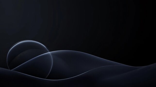 Abstract black background with smooth waves and floating bubble