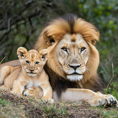 Obraz premium Majestic Lion and Cub Photo