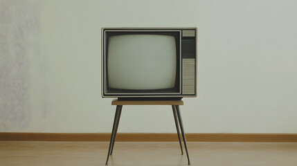 A vintage television set with static on the screen placed on a wooden table, symbolizing retro technology, nostalgia, and the evolution of television, evoking a sense of the past and the early days of