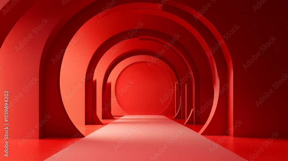 Poster abstract red archway design with circular elements and smooth pathway