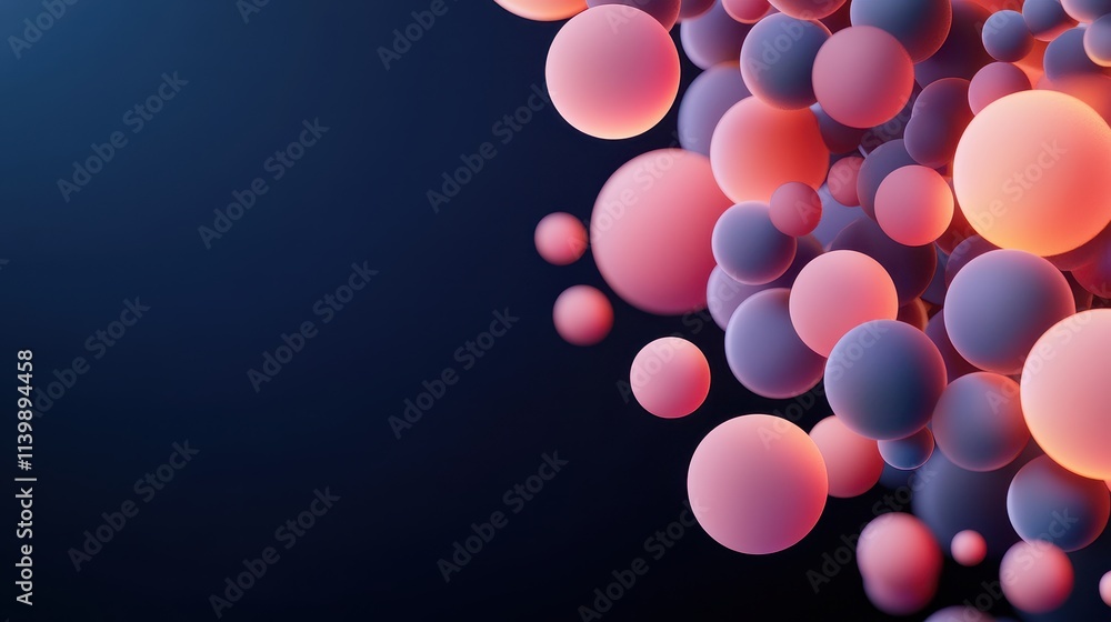 Poster sound loud 3d rendering concept, conceptual image of glowing orbs with sound waves creating a powerf