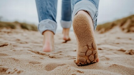 Barefoot Walk on Sandy Beach with Relaxed Summer Vibes