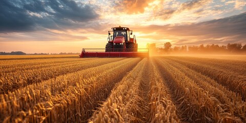 Fototapeta premium Advanced Automation in High-Tech Farming at Sunset