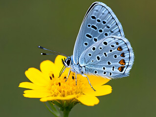 Obraz premium Blue Butterfly on Yellow Flower Photo